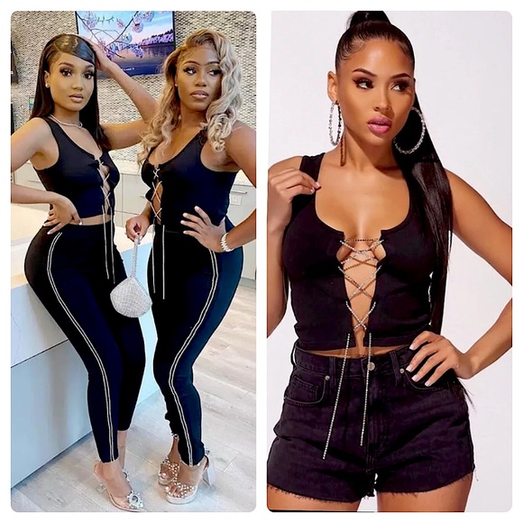 Black silver rhinestone lace up crop top - Picture 11 of 11